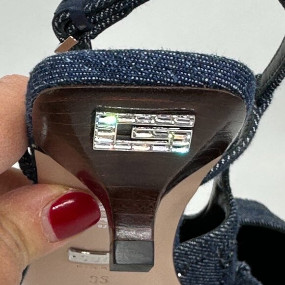 Gucci Crystal GG Monogram Demi Slingback Pumps Kitten Heels Sandals Shoes - Picture 10 of 16